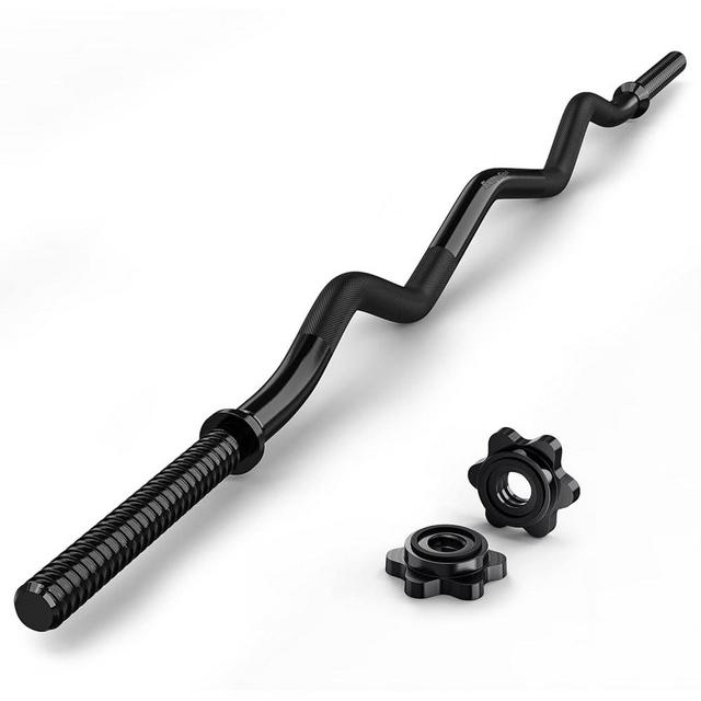 ExtreSpo 47" EZ Curl Bar Weight Lifting Bar, for Hip Thrusts/Squats/Lunges, 1-inch Weight Plates Curling Bar for Gym and Home, with 2 Star Collars