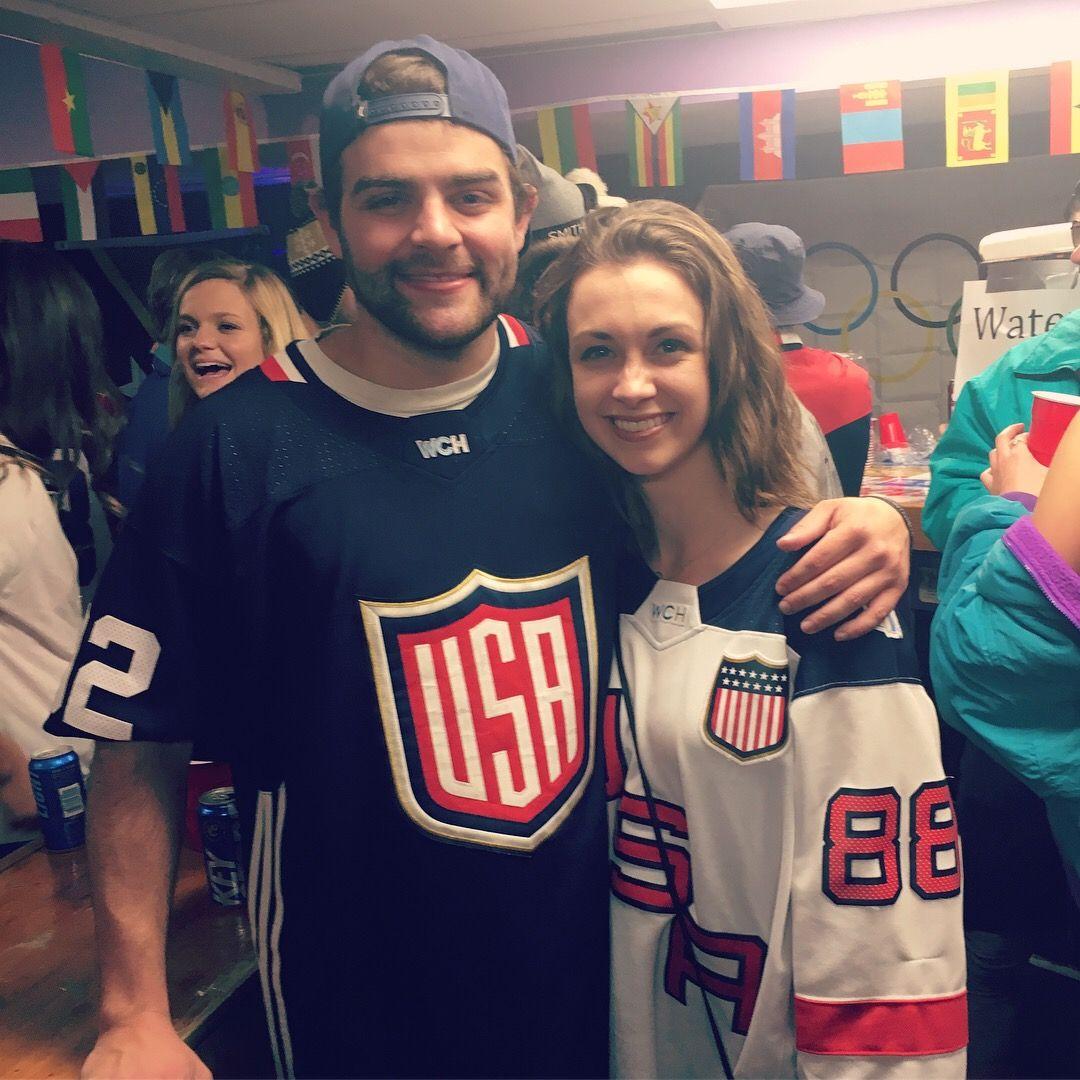 The start of Katelyn's conversion to being a hockey fan - SAE winter olympics party