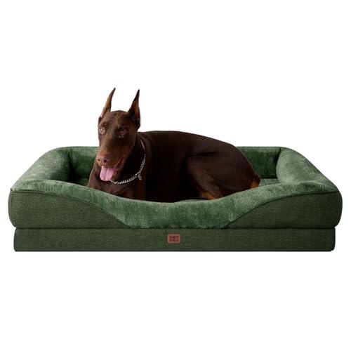 EHEYCIGA Orthopedic XL Dog Bed for Large Sized Dog, 48x35x7.5 Inch Extra Large Memory Foam Dog Couch Bed with Sides, Waterproof Liner & Washable Removable Cover, Bolster Pet Sofa, Dark Green