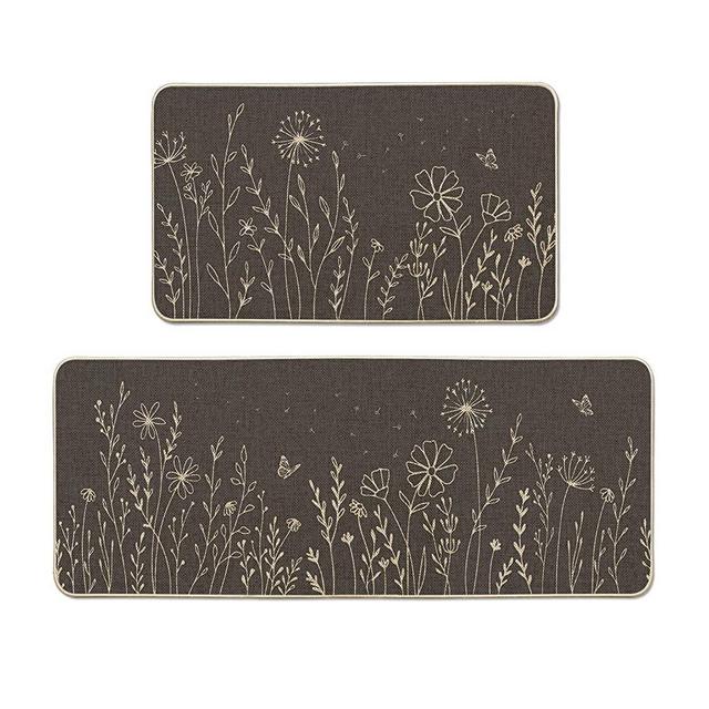 Artoid Mode Black Dandelion Kitchen Mats Set of 2, Home Decor Low-Profile Kitchen Rugs for Floor - 17x29 and 17x47 Inch