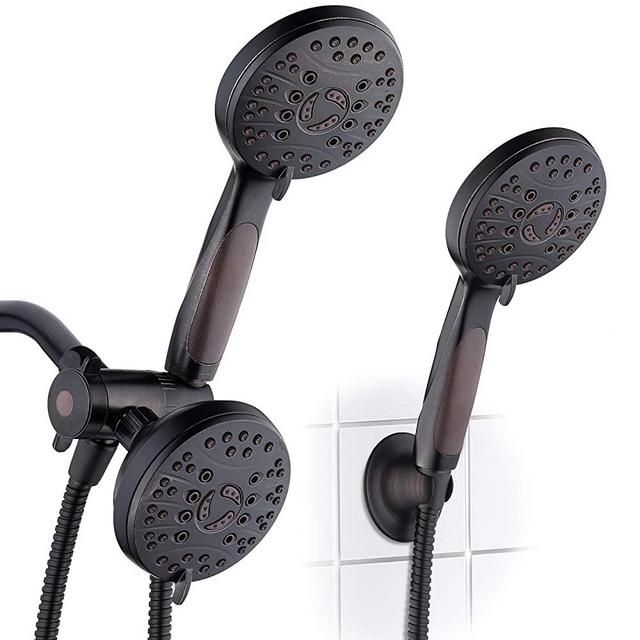 AquaSpa High Pressure 48-mode Luxury 3-way Combo – Dual Rain & Handheld Shower Head – 6 Foot Stainless Steel Hose – Anti Slip Grip – All Oil Rubbed Bronze Finish – Top US Brand – Extra Wall Bracket