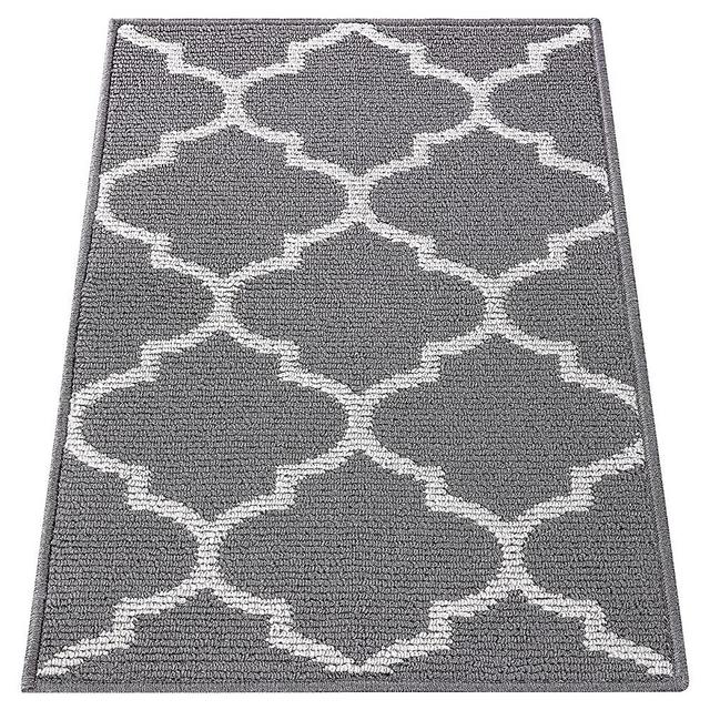 OLANLY Indoor Door Mat, 20x32, Non-Slip Absorbent Resist Dirt Entrance Rug, Machine Washable Low-Profile Inside Floor Mat Door Rugs for Entryway, Grey Trellis