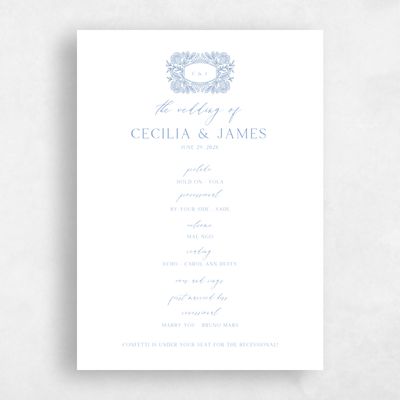 Dusty Blue Wedding Program - Caleania Letterpress
