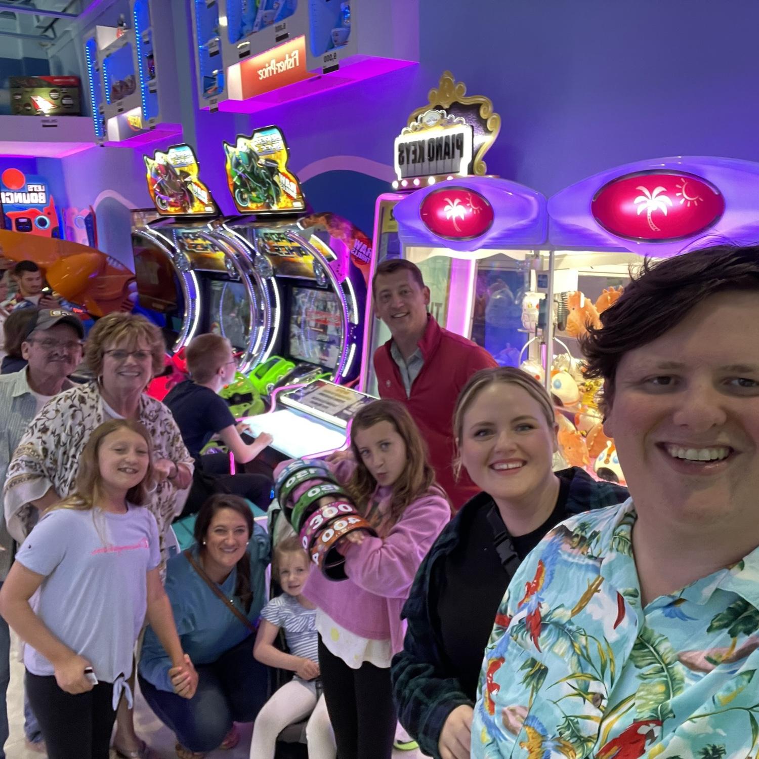 In the arcade with Jordan's family in Myrtle Beach!