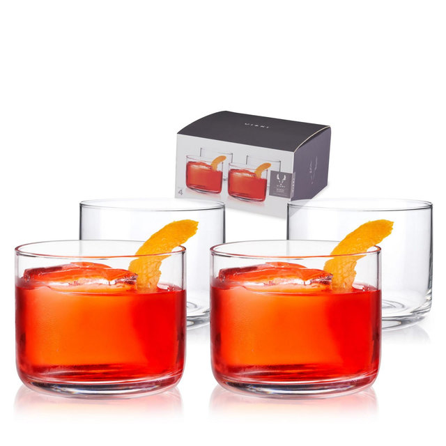 Viski Raye Crystal Negroni Glasses, Lowball Cocktail Glasses Premium Crystal Glassware, 8oz Tumbler Glasses Set of 4