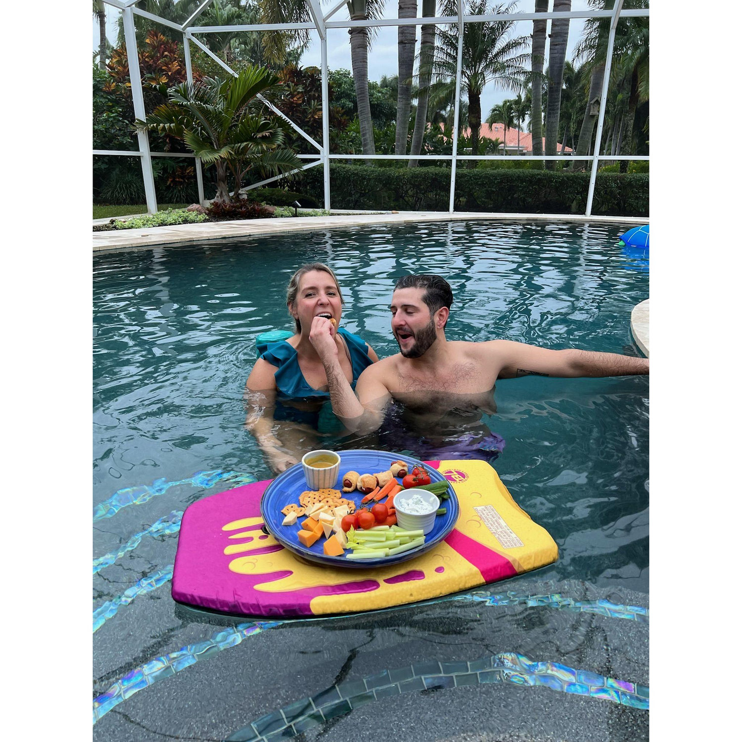 A Russell family tradition - floating hors d'oeuvres in the pool