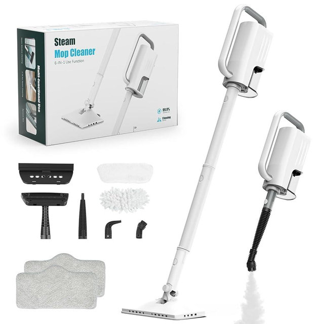 Steam Cleaner, 6 in1 Rotated Steam Mop Cleaner with 2 Modes, 2 Microfiber Pads, 400ML Removable Tank, 23FT Power Cable, Detachable Steam Mops for Floor, Laminate Floor, Tiles Cleaning (Sliver Gray)