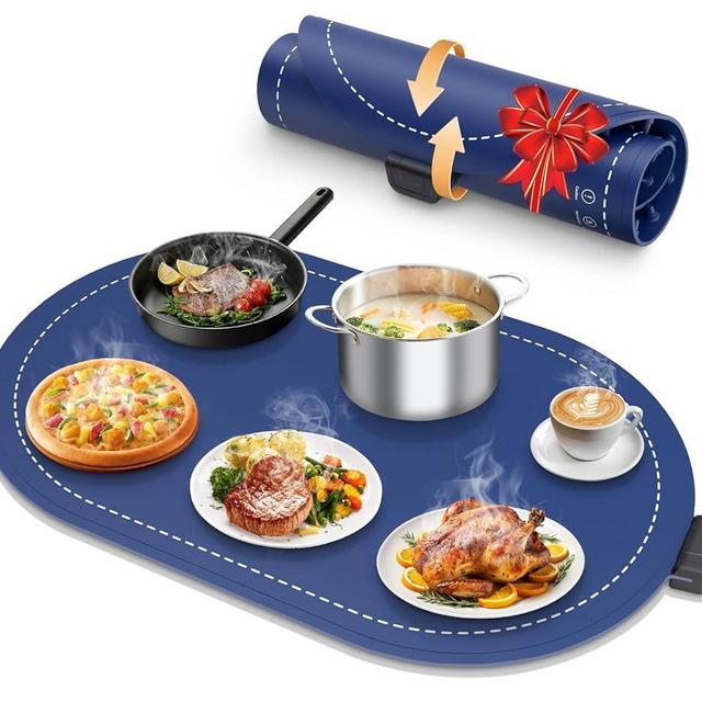 seenlast Warming Mat for Food with Adjustable Temperature Timer,10S Fast Heating Silicone Food Warmers for Parties Buffet and Home Daily,Food Warming Mat with Insulating Pad Raised Feet Protects Table