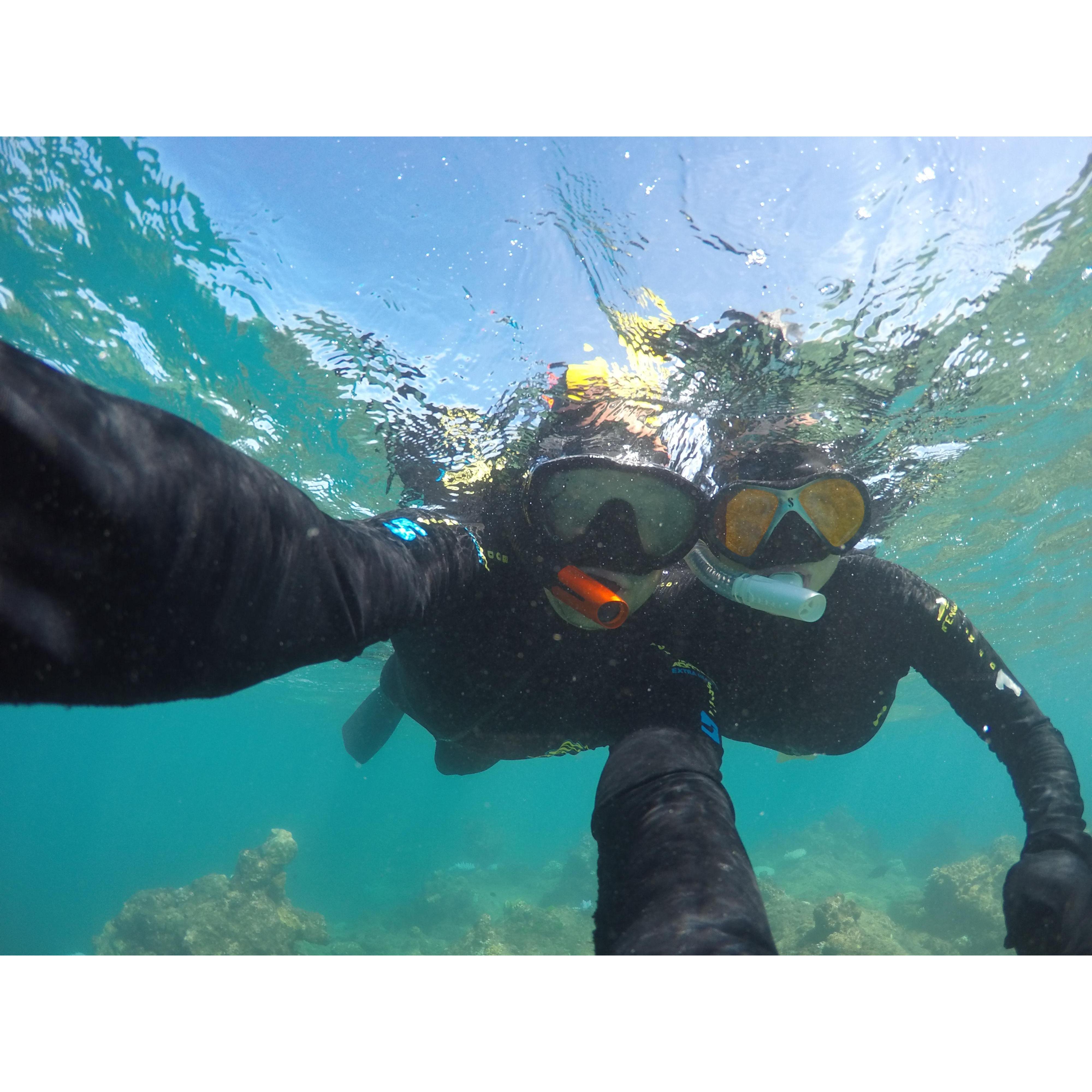 A selfie we took at the end of our second day of snorkeling on The Great Barrier Reef.