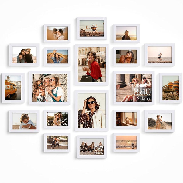 Vittanly 20 Pack Picture Frames Collage Wall Decor, Multi Sizes Including 4pcs 8x10, 8pcs 5x7 and 8pcs 4x6 Photo Frames, Gallery Frame Set for Wall or Tabletop Display, White