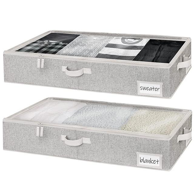 StorageWorks Underbed Storage Box, Underbed Clothes Storage Bin for Clothes, Blankets and Shoes, Foldable Underbed Bags, Gray, Large, 2 Pack, 33" L x 17" W x 5 ¾" H