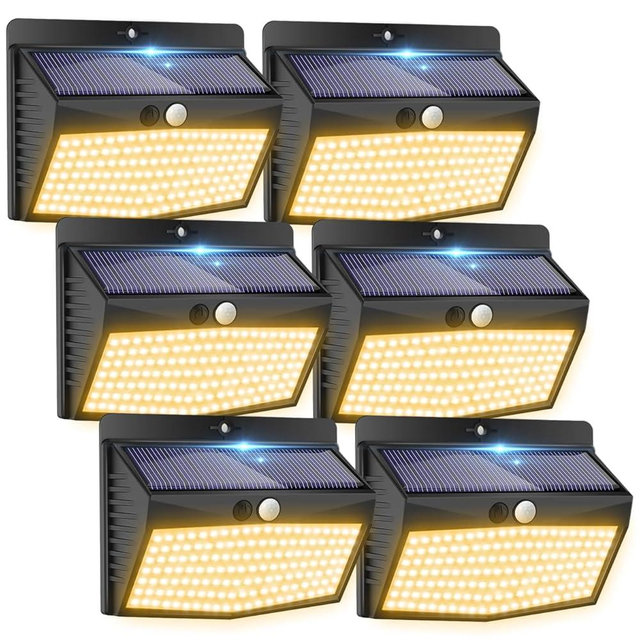 Peasur [138 LED/6 Packs] Solar Outdoor Motion Sensor Lights with 3 Lighting Modes Wireless Wall Waterproof Security Powered for Garden Fence Yard Deck Garage, Warm White