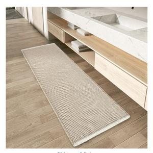AMOAMI Upgraded Waffle Runner Rug Super Absorbent Non Slip Bath Mats for Bathroom Machine Washable Bathroom Runner Rug with Tassels, Ideal for Hallway Bedroom Laundry Room, 2' x 5', Brown & Cream