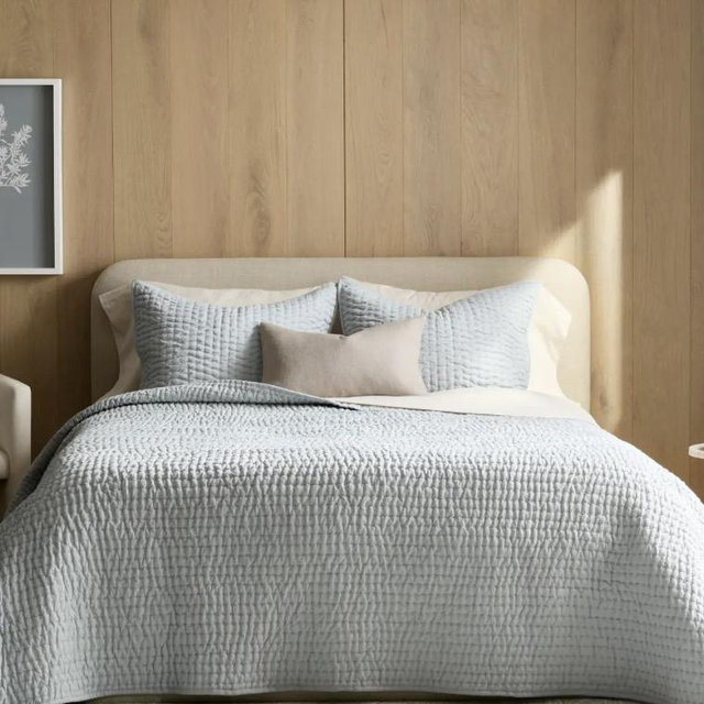 Quince European Linen Cotton Stitch Quilt Set - Mist, King/Cal King with sham set