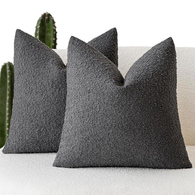 Foindtower Pack of 2, Decorative Textured Boucle Throw Pillow Covers Accent Solid Pillow Cases Cozy Soft Couch Cushion Case for Chair Sofa Bedroom Living Room Home Decor 22 x 22 Inch Dark Grey