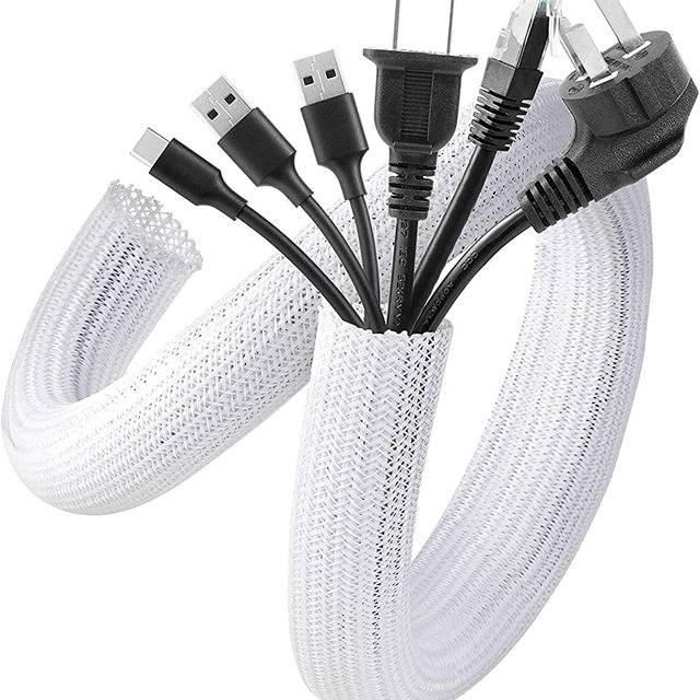 White Cable Sleeve Cover, 2 Pack 5ft-1.2 inch, AGPTEK Cord Management System for Desk PC TV Computer Projector Wires Protection and Organization, Home, Theater and Office, White