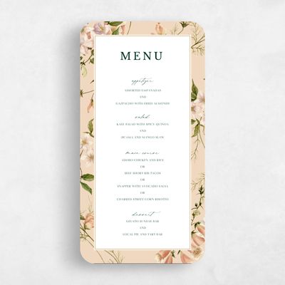 Beige Rounded Wedding Menu - Foxglove