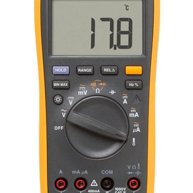 Fluke 17B+ Digital Multimeter, for Electrical Applications, Measures AC/DC Voltage 100V, Current Measurements to 10A, Resistance, Continuity, Diode, Capacitance, Frequency, and Temperature Testing