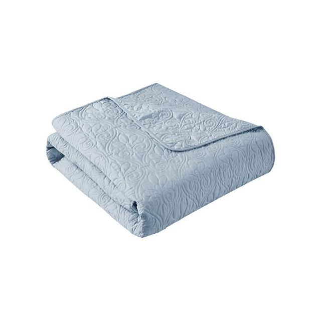 Madison Park Quebec Luxury Oversized Quilted Throw Blue 60x70 Premium Soft Cozy Microfiber With Cotton Fill For Bed, Couch or Sofa