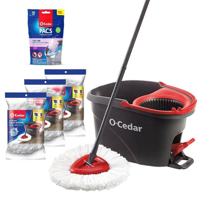 O-Cedar System Easy Wring Spin Mop & Bucket with 3 Extra Refills with Lavender Pac (Variety Pack)