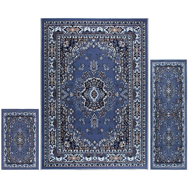 Home Dynamix Ariana Ksara Area Rug 3 Piece Set (4'11" x6'11,1'8" x4'11,1'8" x2'8), Border Country Blue