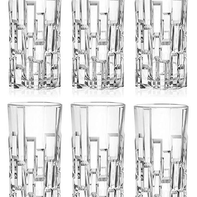 Highball - Glass Tumbler - Set of 6 - Hiball Glasses - Crystal Glass - Beautiful Design - Drinking Tumblers - for Water , Juice , Wine , Beer and Cocktails - 11.6 oz. - by Barski - Made in Europe