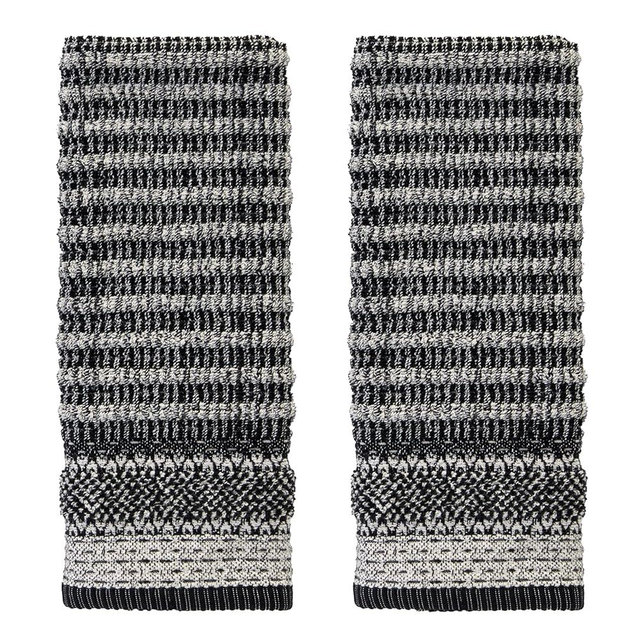SKL Home Lewis 100% Cotton Premium 2-Piece Hand Towel Set, 600 GSM, Reversible Jacquard, Soft & Absorbent, Decorative for Bath/Kitchen/Bar & Gift, Black