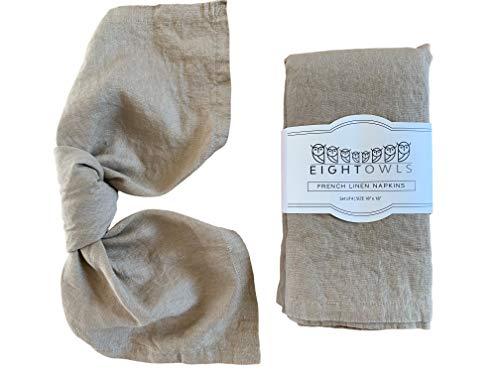 Eight Owls Linen Napkins –100% French Flax – Stonewashed Pure Linen Cloth Napkins - Size 18 Inch x 18 Inch – Set of 4 (Natural Rustic Taupe)
