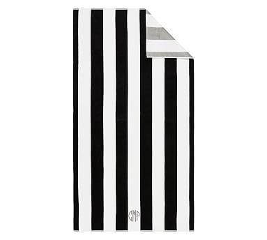 Reversible Awning stripe Beach Towel- Black/Gray