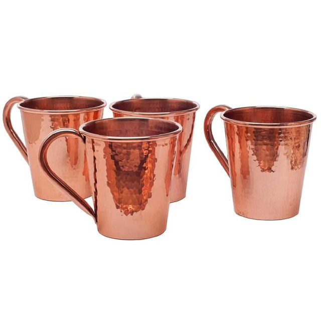 Sertodo Copper Moscow Mule Mug | Set of 4, 18 oz Capacity | Copper Handle | 100% Pure Copper, Heavy Gauge, Hand Hammered
