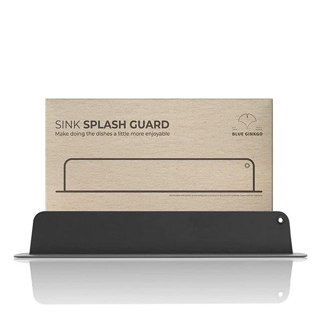 BLUE GINGKO Sink Splash Guard - (Upgraded Design) Premium Silicone Water Splash Guard for Sink, Sink Splash Guard Behind Faucet, Kitchen Island Sink Backsplash Guard (18.9 x 2.9 Inch) - Black