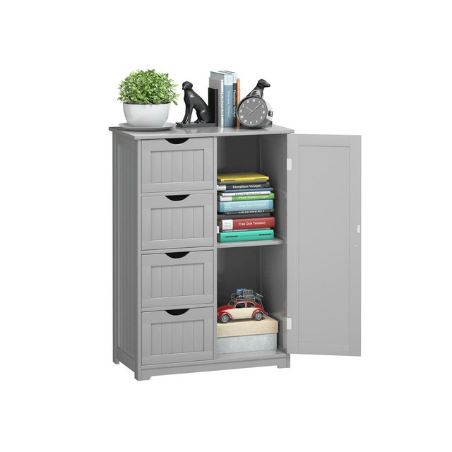 Costway Wooden 4 Drawer Bathroom Cabinet Storage Cupboard 2 Shelves Free Standing
