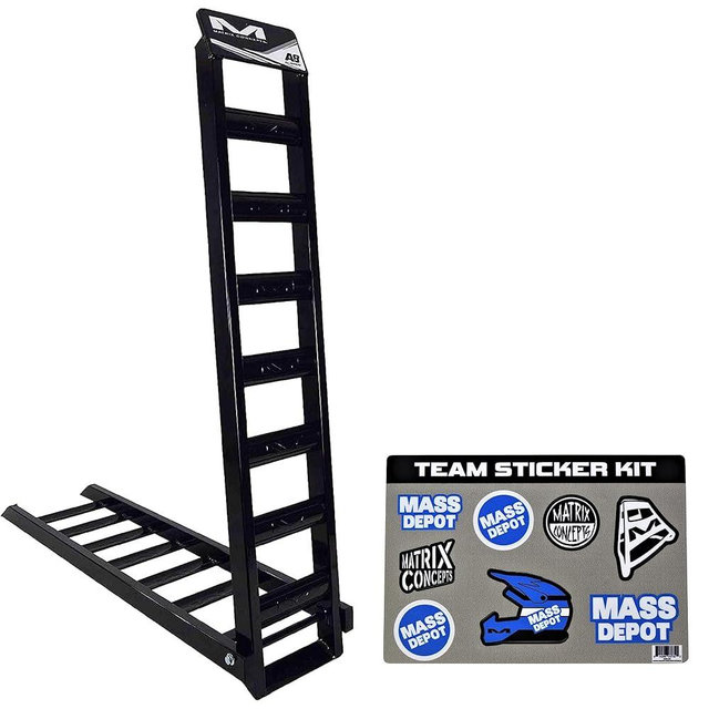Matrix Concepts A8 Folding Ramp Aircraft Aluminum Construction with 550+ lbs Weight Capacity for Dirt Bikes, ATV & UTV Includes Sticker Pack (Black/White)