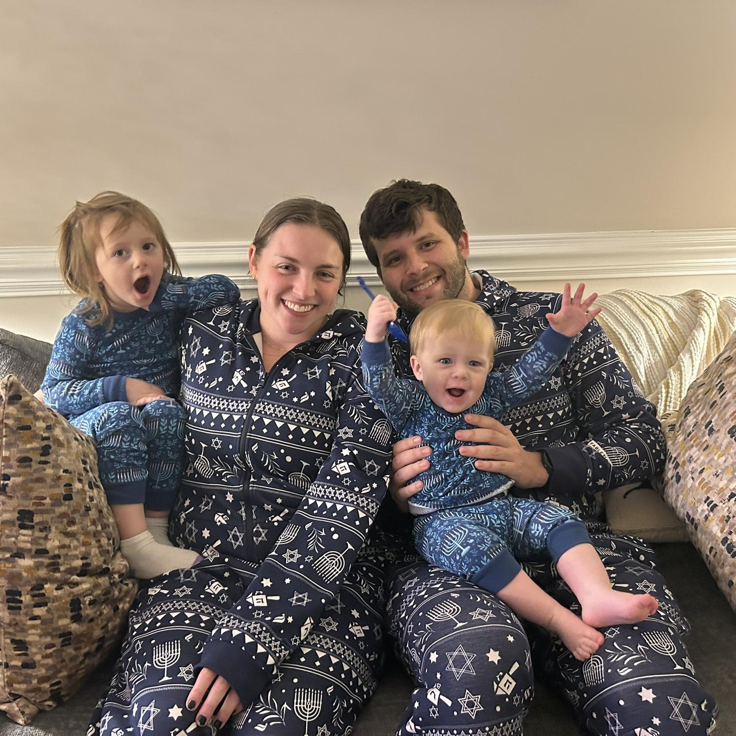 Hanukkah in matching PJs with Parker & Hampton