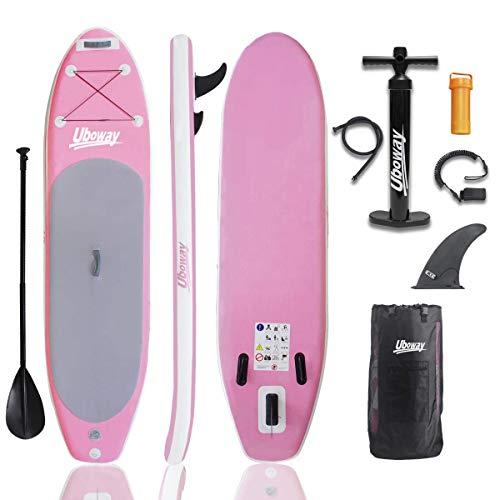 UBOWAY Inflatable Stand Up Paddle Board 6 inch Thick iSUP with Adjustable Paddle, Backpack, Pump, Elastic Rope, Fin, Repair Kit 10 ft Long 30 inch Wide