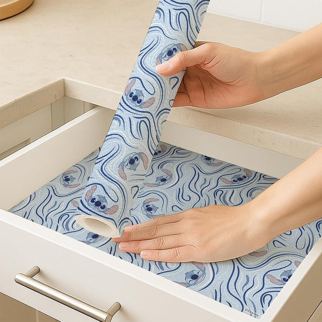 Disney Non Adhesive Shelf Liner – 18”x 10 ft Water-Resistant Drawer Liners for Kitchen Cabinets, Pantry, Fridge & Dressers – Easy Cut Cabinet Liner Roll- Mickey Mouse, Stitch & Winnie The Pooh