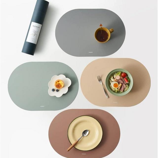 Generic Placemats, Silicone Placemats, Set of 4, Non-Slip, Oil Proof, Water Proof, Heat Resistant, Stain Resistant, Easy to Clean, Leather Texture, Oval (Matt Combo)