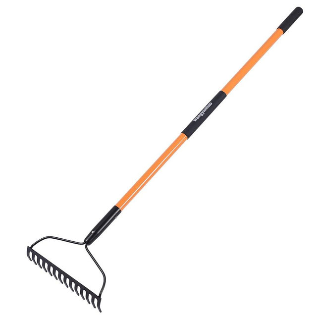 Garden Rake for Gardening, Heavy Duty Garden Rake for Lawns, Fiberglass Handlefor Loosening Soil, 14 Tines Bow with Fiberglass Handle