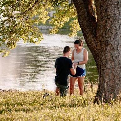 When she said yes! Daniel managed to surprise Sarah with the proposal while on a walk.