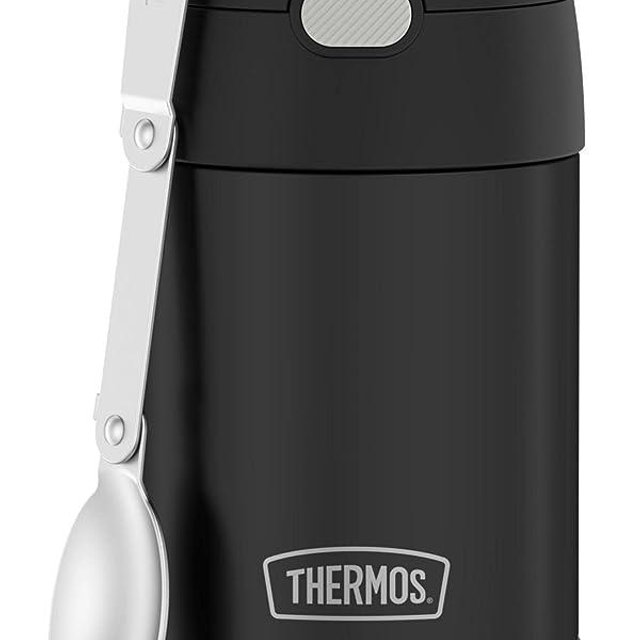 THERMOS FUNTAINER 16 Ounce Stainless Steel Vacuum Insulated Food Jar with Folding Spoon, Black Matte