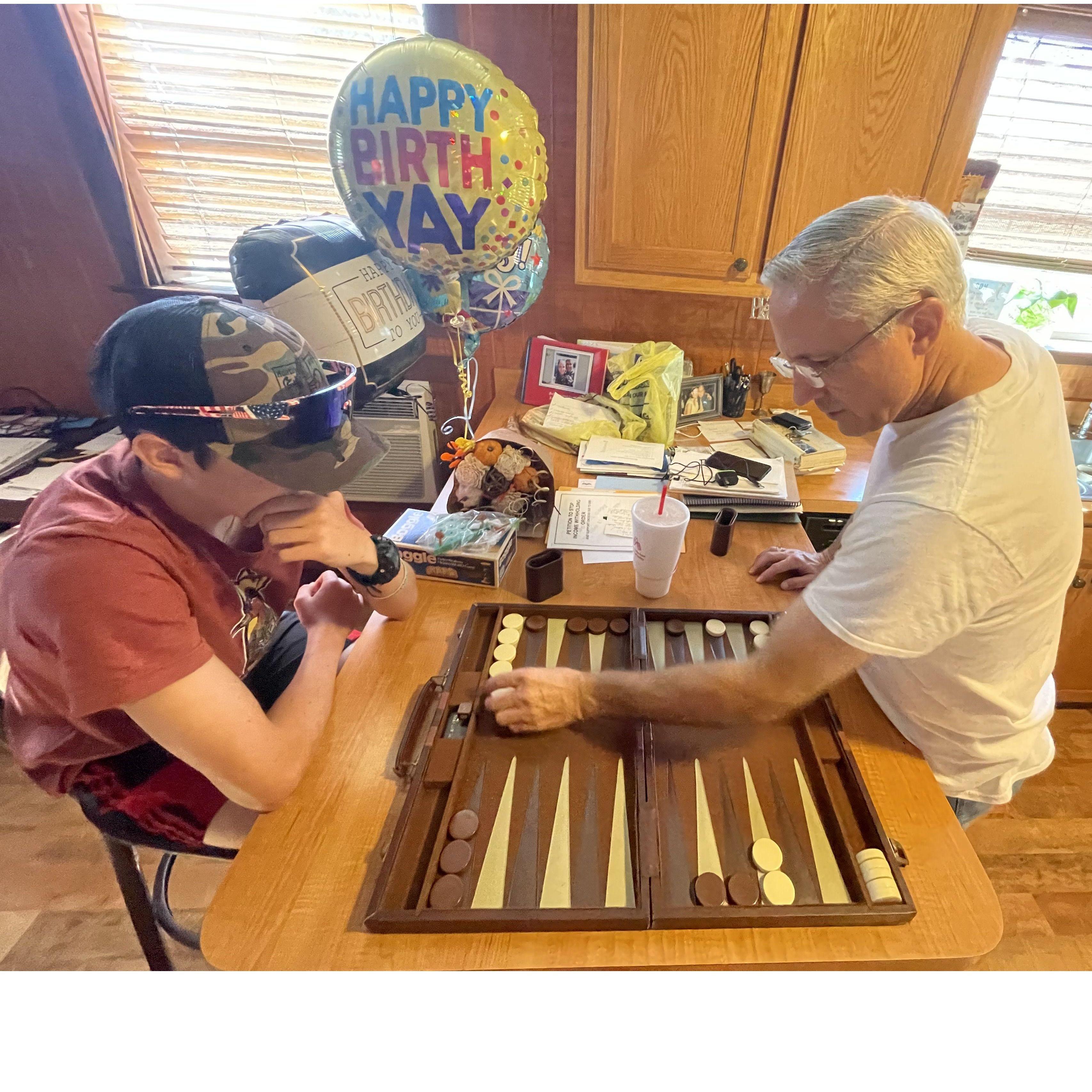 Some serious fun! Xander and Tim take each other on in a game we just learned.. Backgammon.