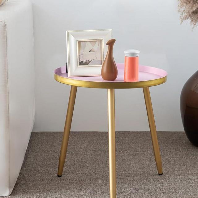 AOJEZOR Side Table: End Table for Any Room - Round Side Tables for Small Spaces - Pink Top Gold Legged
