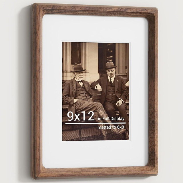 9x12 Picture Frames Natural Walnut,Original Wood Hand Make Crafted Diploma Frame with Mat to 6x8 Graduation Picture Display,Family Picture,Wedding Picture,Photo,Certificate Tabletop & Wall Decoration