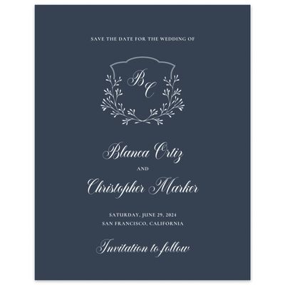 Grayed Navy, Blue Wedding Digital Save the Date - Estera Portrait