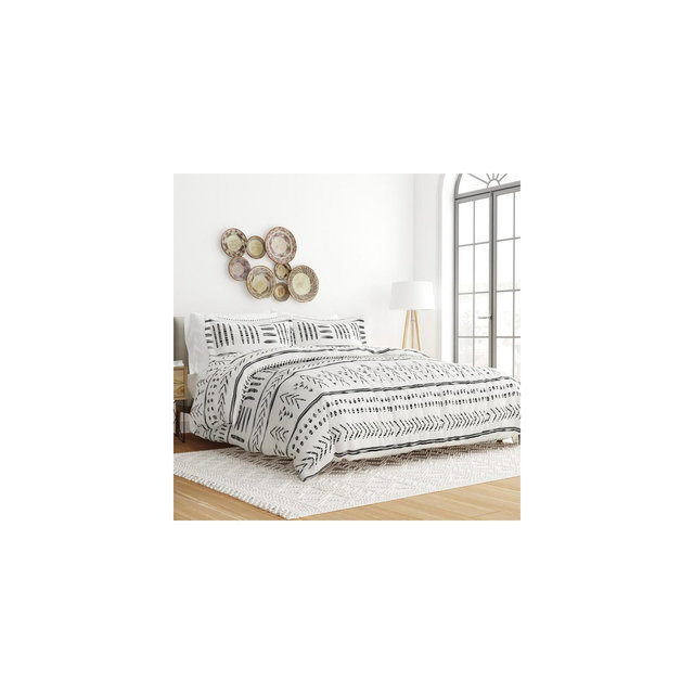 Modern Boho Prints Ultra Soft Duvet Cover Set, Easy Care, Matching Shams - Becky Cameron, Arrow Dreams / Gray, Full/Queen