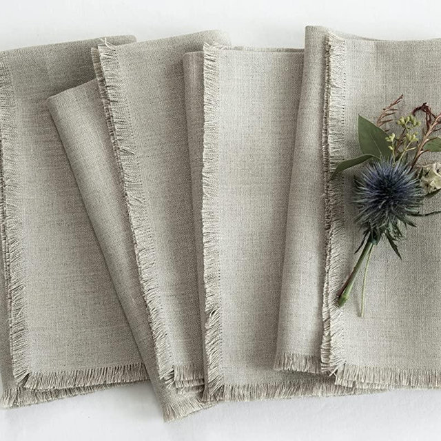 Solino Home 100% Pure Linen Fringe Dinner Napkins – 20 x 20 Inch, Set of 4 - Handcrafted from European Flax – Natural