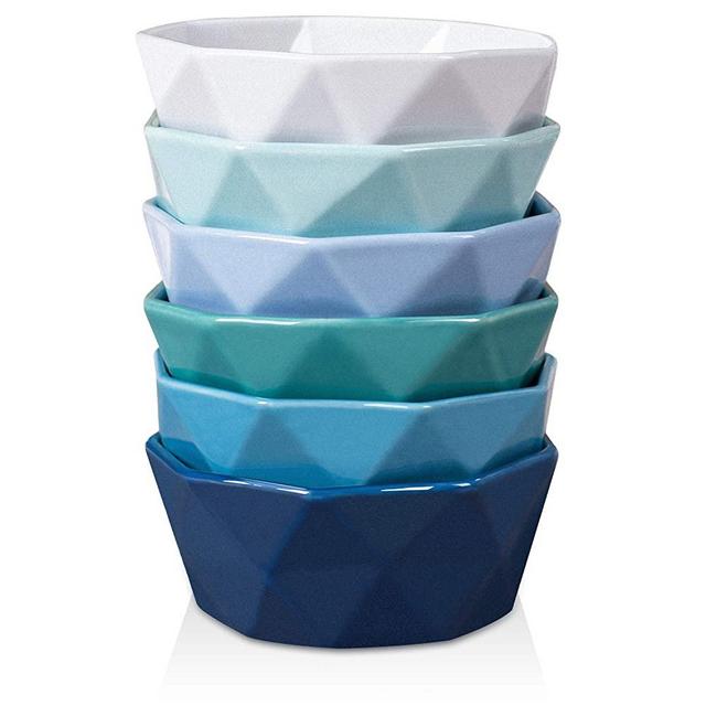 Ramekins 8 Oz - Delling Geometric Ramekins - Durable Creme Brulee Dishes Ramekin for Baking, Snack, Souffle Dishes - 8oz Ceramic Ramekins Oven safe Set of 6 - Colorful