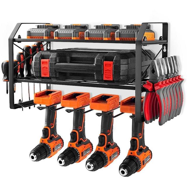 Power Tool Organizer, Drill Holder Wall Mount, 3 Layers Heavy Duty Metal Tool Shelf Suitable for Toolroom and Garage, Cordless Tool Organizer Storage Rack for Electric Drill, Spanner, Screwdriver