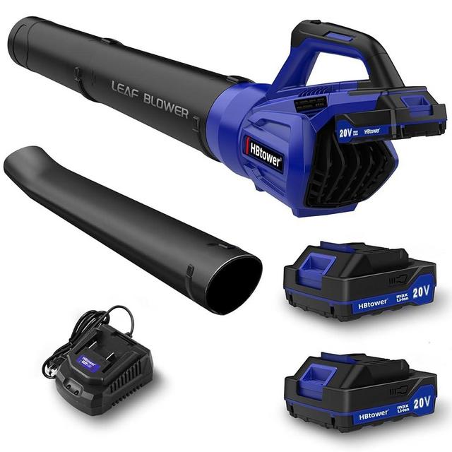HBTower Leaf Blower Cordless, 400CFM 90MPH Handheld Electric Cordless Leaf Blower with 2x2.0AhBatteries and Charger, for Lawn Care, Yard, Grass, Patio, Blowing Leaves and Snow