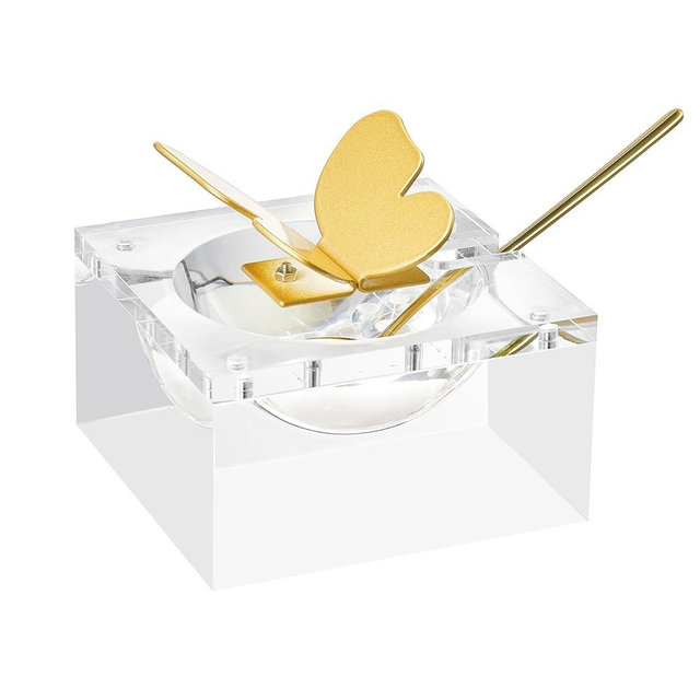 Khen Butterfly Honey Dish with Gold Spoon, 160 mL Crystal Clear Lucite Acrylic Bowl | Elegant Honey Server & Sweet Container for Rosh Hashanah, Shabbat, Holidays, Kitchen Table Storage & Everyday Use